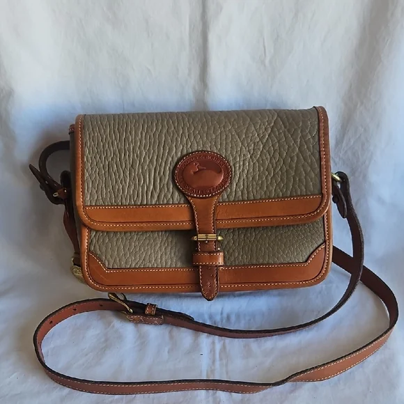 Vintage Dooney & Bourke Classic Tan and Brown Leather Crossbody Bag - Picture 1 of 13